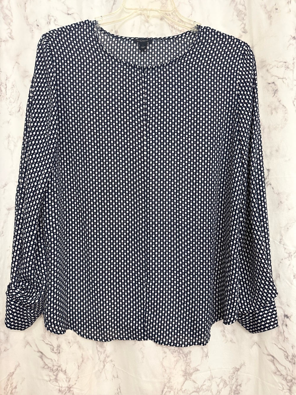 Ann Taylor Women's Black, White and Lavender Printed Long-Sleeve Blouse